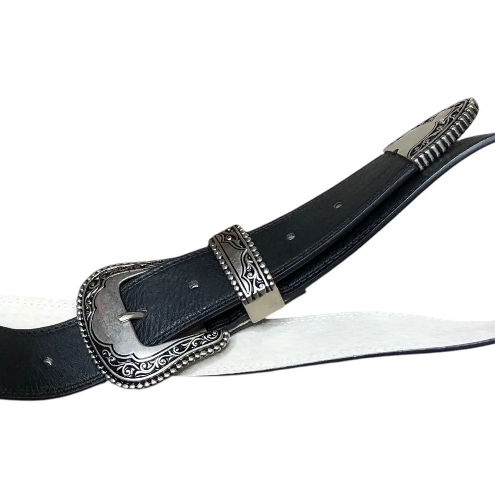 Vince Camuto Western Belt Wo’s L 35-41” Waist Black Silver Hardware Casual Boho